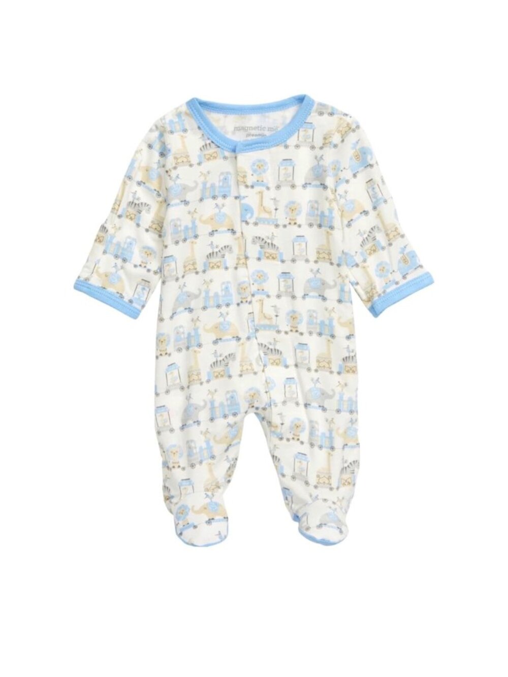Magnetic Me | Blue and White Taj Express Footie | Size 6-9 months